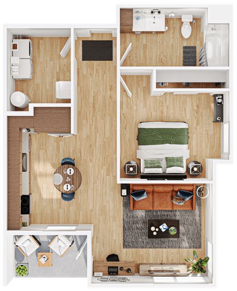 Floor plan for 1 bed, 1 bath, 790 sqft